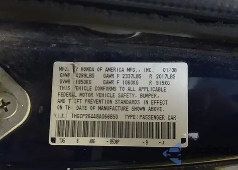 2008 Honda Accord 2.4 Lx-P z USA, uszkodzony, nr VIN 1HGCP26448A066850